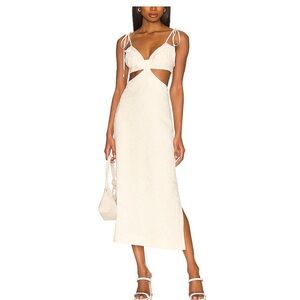 LPA Revolve Tie-Shoulder Cream Cutout Midi Dress